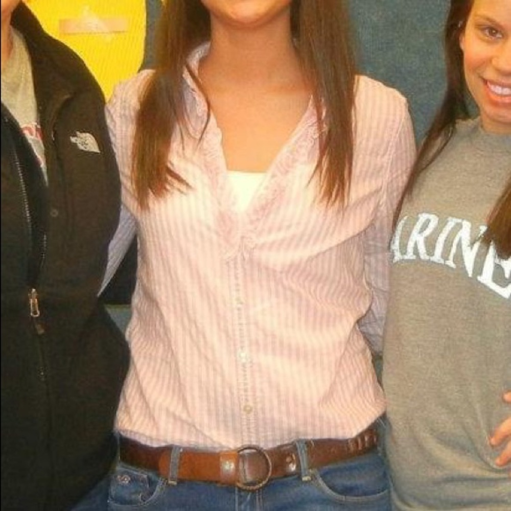Pink and white stripe button up